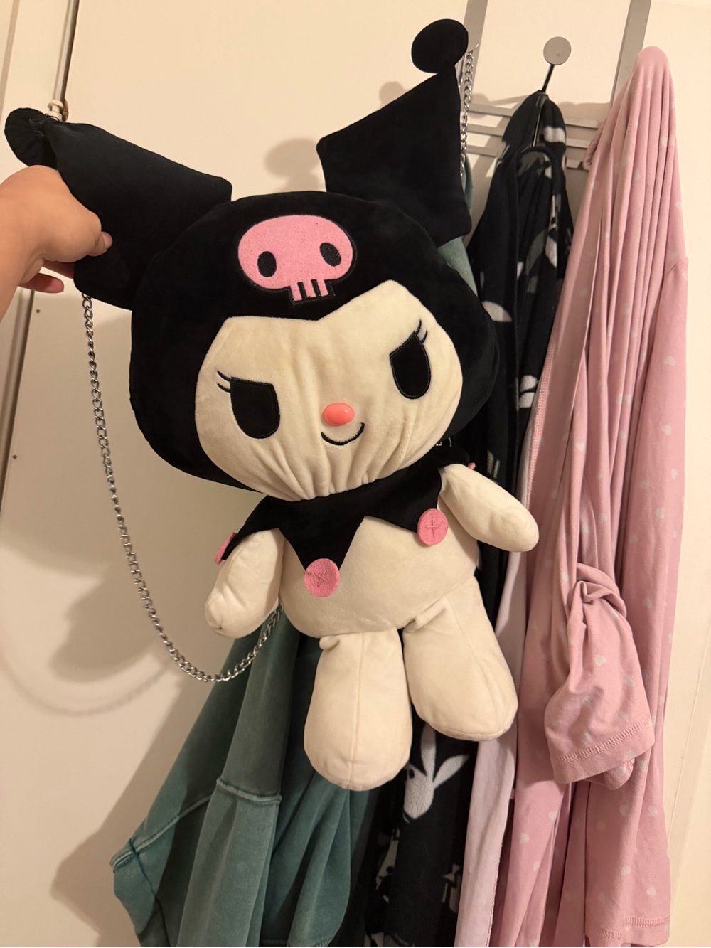 Sanrio Kuromi Plush Character Bag in Black, White & Pink